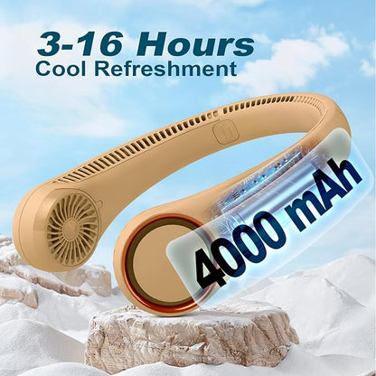 CIVPOWER Neck Fan: Portable Personal Neck Cooling Rechargeable Bladeless Fan - Hands Free 3 Speed 4000 mAh Battery USB Operated Wearable Headphone Design - for Men Women Outdoor Indoor (Orange)