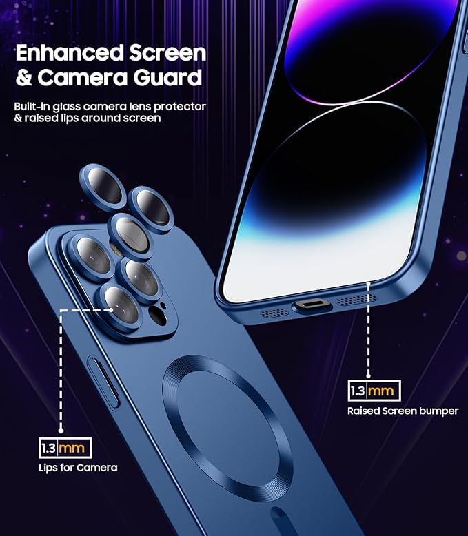 LEKEVO Magnetic for iPhone 14 Pro Max Case [Compatible with MagSafe][Built-in Camera Lens Protector] Slim Soft TPU Bumper Shockproof Metallic Luster Phone Case (Blue)