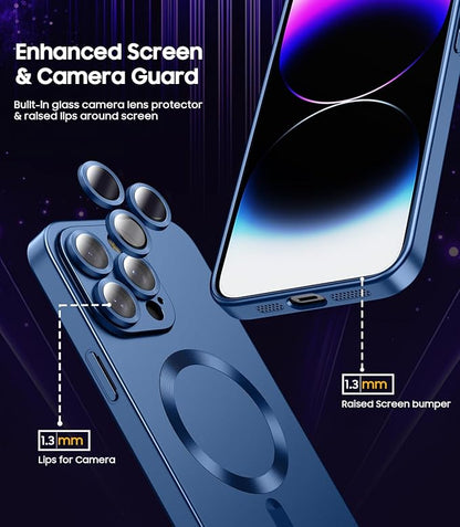 LEKEVO Magnetic for iPhone 14 Pro Max Case [Compatible with MagSafe][Built-in Camera Lens Protector] Slim Soft TPU Bumper Shockproof Metallic Luster Phone Case (Blue)