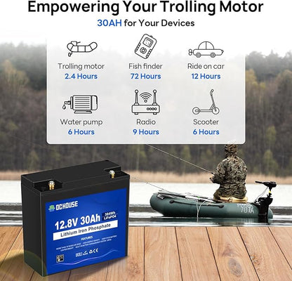 DC HOUSE 2 Pack 12V 30Ah LiFePO4 Lithium Battery, Low Temp Cut-Off, 4000+ Deep Cycle Rechargeable Battery, Perfect for Scooter Pride Mobility Jazzy Select Electric Wheelchair, Trolling Motor
