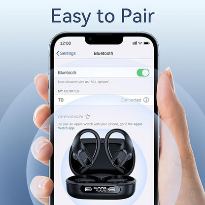 occiam Hybrid Active Noise Cancelling Ear Buds Wireless Earbuds Bluetooth Headphones 96Hrs Playback LED Display Over-Ear Waterproof Earphones with Earhooks Mics Clear Call for Sport/Running/Workout