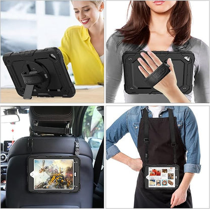 SEYMAC stock Case for iPad mini 5/4 with Screen Protector Pencil Holder [360 Rotating Hand Strap] & Stand, Drop-Proof Case for iPad mini 5th/4th Generation 7.9 inch (Black)