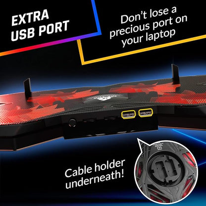 KLIM Wind Laptop Cooling Pad - More Than 500 000 Units Sold - New - The Most Powerful Rapid Action Cooling Fan - Laptop Stand with 4 Fans at 1200 RPM - USB - PS5 PS4 - Red