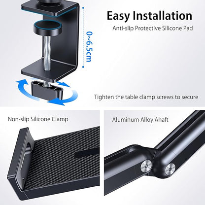 Tablet Stand Holder, Aluminum iPad Desk Mount Bracket, Tablet Arm Mount Holder with 360°Rotating Metal Base, Fits for iPad Air Pro Mini, Phones, Samsung Galaxy, Kindle, All 4.7-13 Inch Devices