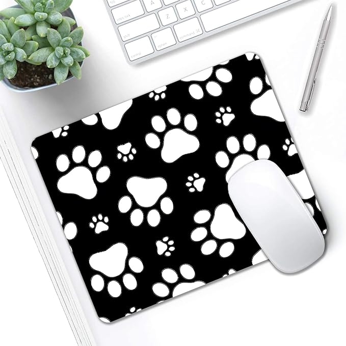 Mouse Pad, Cute White Dog Paw Mouse Pads for Desk, 9.5" x 7.9" Non-Slip Rubber Base Computer Mousepad with Women, Portable Square Design for Wireless Mouse and Pad Laptop Office & Travel