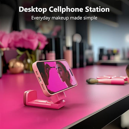 MiiKARE Travel Essentials Magnetic Airplane Phone Holder, Universal Handsfree Phone Mount for Flying with 360 Degree Rotation, Travel Must Haves Phone Stand for Desk, Tray Table, BarbiePink