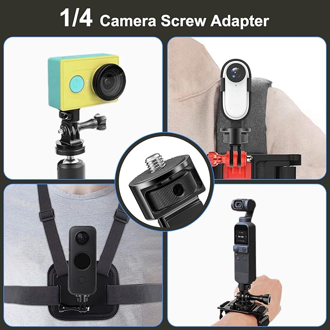 2 Pieces Camera Tripod Mount for Gopro Adapter 360°Adjustable Aluminum Alloy Conversion Adapter for GoPro Hero, Insta360, Sjcam Action Cameras and Other Standard 1/4 Accessories (GC-1)