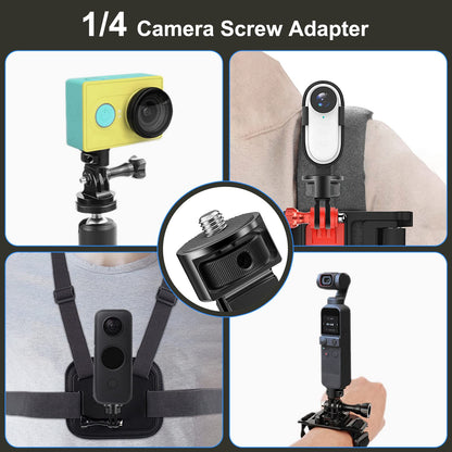 Starbea 2 Pieces Camera Tripod Mount for Gopro Adapter 360°Adjustable Aluminum Alloy Conversion Adapter for GoPro Hero, Insta360, Sjcam Action Cameras and Other Standard 1/4 Accessories (GC-1)