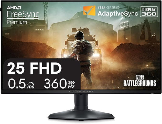 Alienware 25 Gaming Monitor AW2523HF 24.5" IPS LED Full HD (1920 × 1080) 360Hz Display - AMD FreeSync - VESA - Monitor (USB, HDMI) Height/Tilt/Swivel/Pivot Adjustability - Dark side of the Moon
