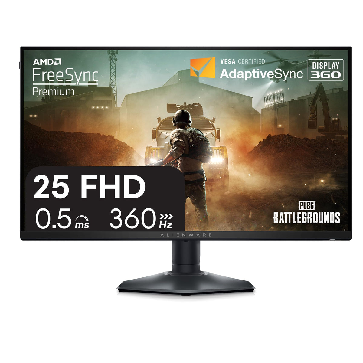 Alienware 25 Gaming Monitor AW2523HF 24.5" IPS LED Full HD (1920 × 1080) 360Hz Display - AMD FreeSync - VESA - Monitor (USB, HDMI) Height/Tilt/Swivel/Pivot Adjustability - Dark side of the Moon