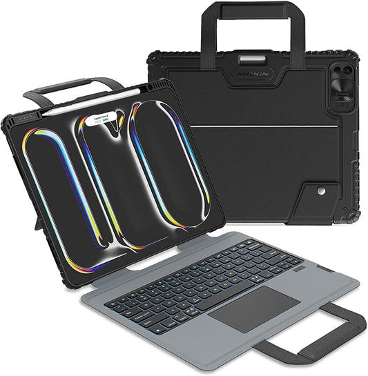 Nillkin Carry Go Keyboard Case for iPad Pro 13 inch (M5, 2025/M4,2024) with Handle, Rugged Case with Detachable Keyboard for iPad Pro 13", Magic Trackpad, 7 Colors Backlit, Portrait/Landscape, Black