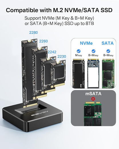 ACASIS NVME SSD Reader Adapter, Aluminium Alloy Housing Fast Heat Dissipation, NVME to USB Docking Station, M.2 SSD to USB Adapter 10Gbps, Support M.2 (M Key) NVMe SSD and (B+M Key) SATA-Based SSD