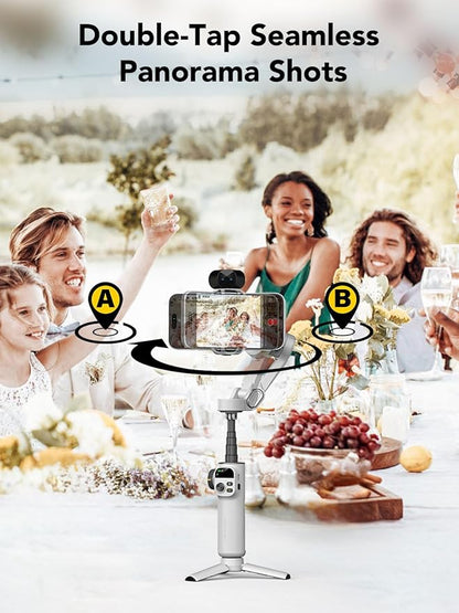 Gimbal Stabilizer for Smartphone,NO APP Tracking,20CM Extension Rod,Face & Object Tracking stabilizer for iPhone & Android,3-Axis OLED Gimbal for Video Recording-AOCHUAN Smart X2AI Black