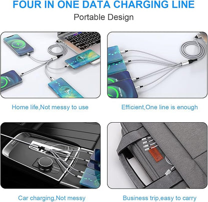 iPhone Charging Cable 1.8M/6Ft Multi 4 in 1 USB Universal Fast Charging Cord Multi Charging Cable Lightningx2+Type C+Micro USB Port Connectors Adapter for Android/Apple/iOS/Samsung/LG/Huawei/XiaoMi