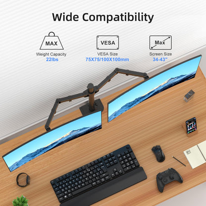 Suptek Dual Monitor Desk Mount, Adjustable Dual Monitor Arm for 2 Monitor Screens up to 43 inch, 15.75" Pole Monitor Stand for Desk, Holds up to 22 lbs, Black(MD9442LB)