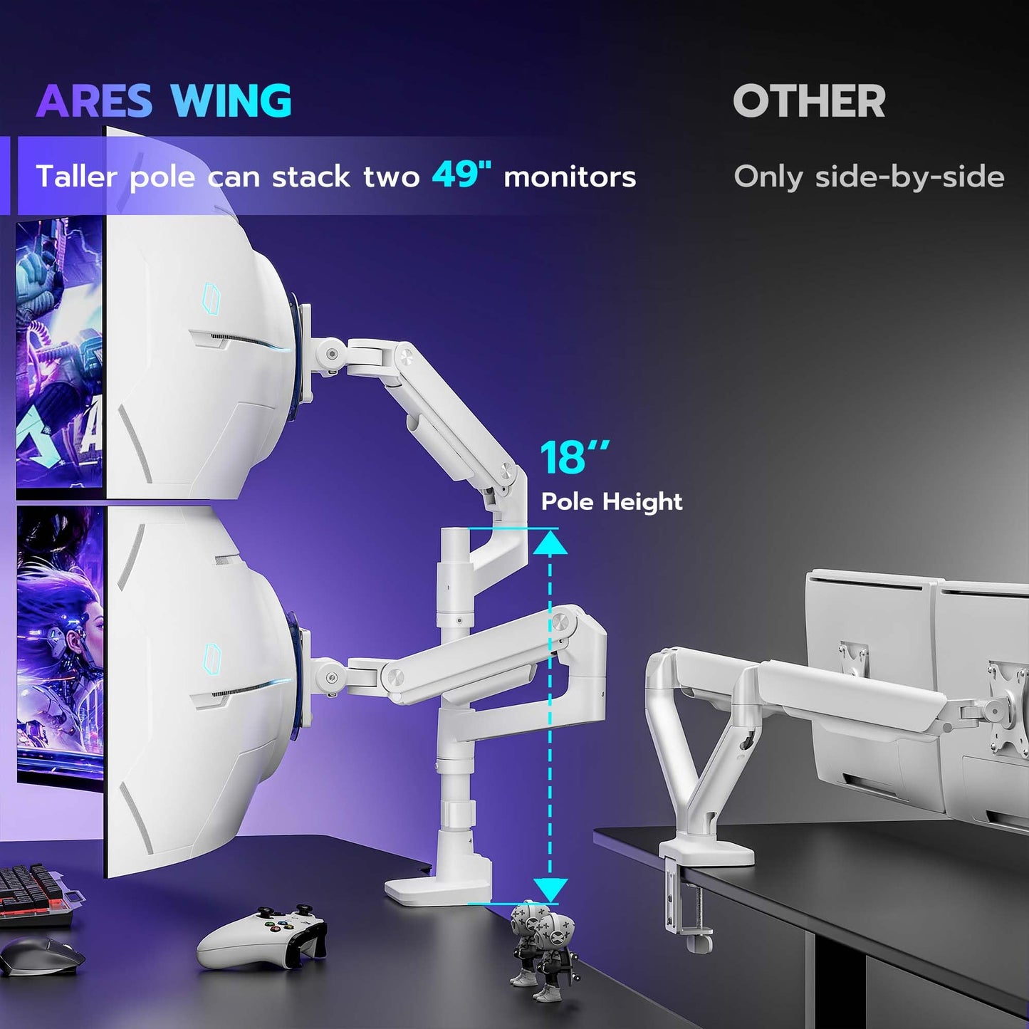 Dual Monitor Arm Desk Mount for 17-49 Inch Monitors Holds 44 lbs, White