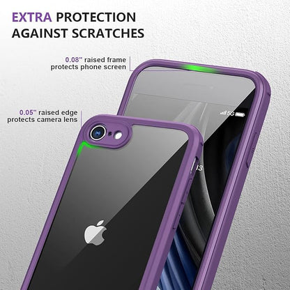 Miracase for iPhone SE Phone Case 3rd/2nd Generation 2022 2020 Full-Body with Built-in Glass Screen Protector, Heavy Duty 360° Protective Shockproof Bumper Cover for iPhone 8/SE, Purple