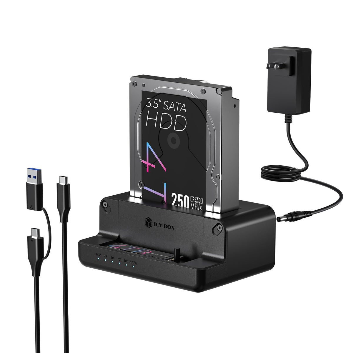 M.2 NVMe & SATA SSD/HDD Hard Drive Docking Station, ICY BOX USB-C 10Gbps NVMe Cloner&Reader, TripleBay Hard Drive cloner for 2.5"/3.5" SSD&HDD Hard Drives, Offline Cloning, Tool-Free (3 Bay)