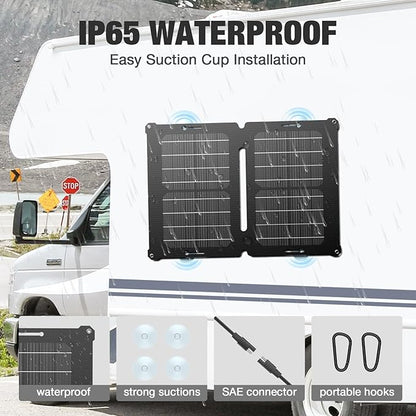 GRECELL 12V 25W Solar Battery Charger Maintainer, Portable Solar Panel Car Trickle Charger Waterproof 25 Watt Mono+ SAE Cables Kit for Truck Boat RV Motorcycle Truck Marine Vehicle Battery