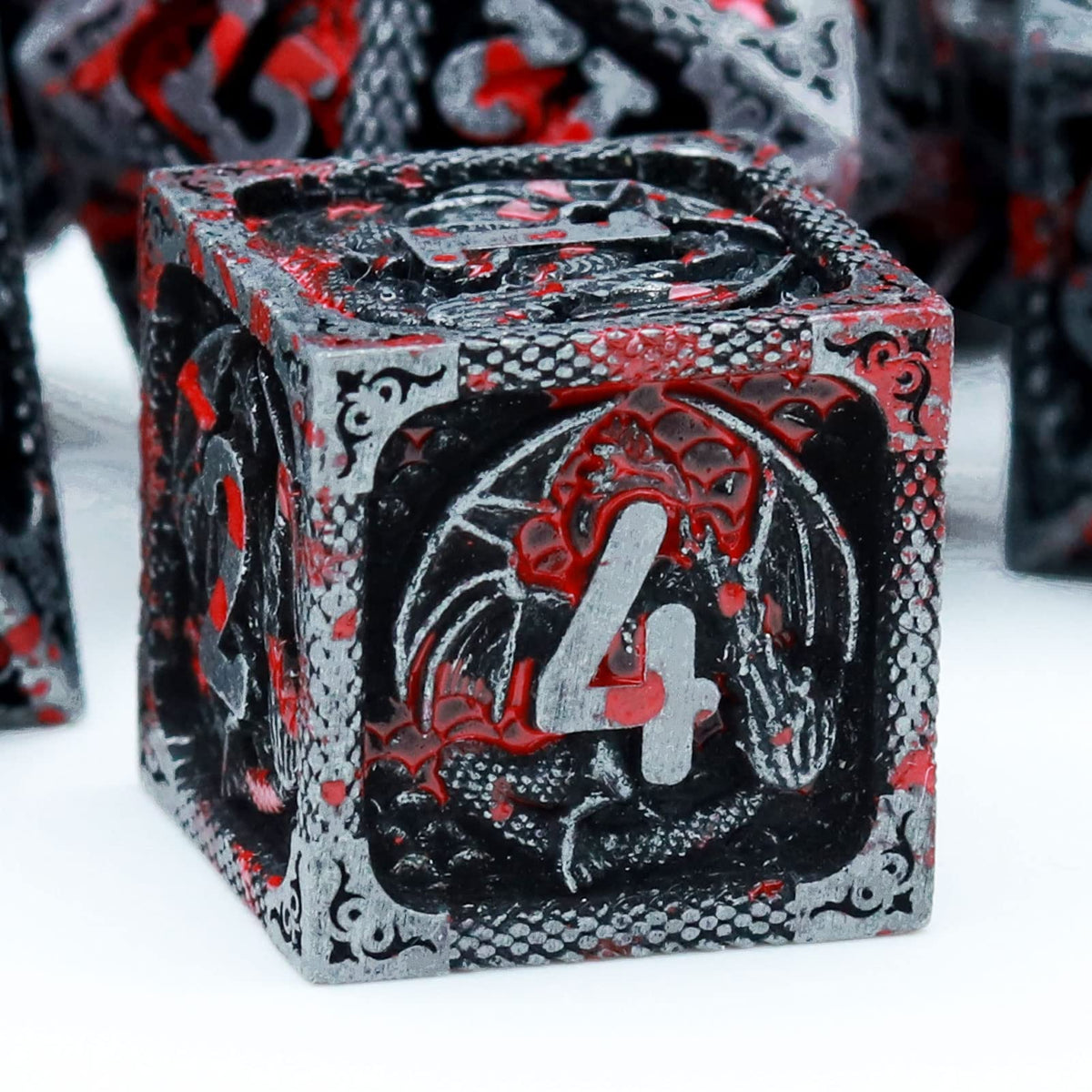 Haxtec Metal DND Dice Set, 7 Pcs Dragon Pattern Polyhedral Dice for RPG