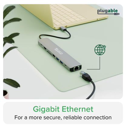 Plugable USB C Hub Multiport Adapter: 9-in-1 with 140W PD Charging, 4K 60Hz HDMI, 10Gbps Data Transfer, Gigabit Ethernet, SD for USBC, USB4, Thunderbolt MacBook, Windows, Chromebook (USBC-9IN1E)