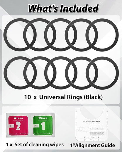 Metal Rings 10PCS,Ultra-Thin(0.4mm) for MagSafe Sticker,Magnetic Adapter,Phone Cases&Wireless Charger,Compatible with iPhone 16/15/14/13,Galaxy S24/S23/S22/Kindle (Black 10PCS)