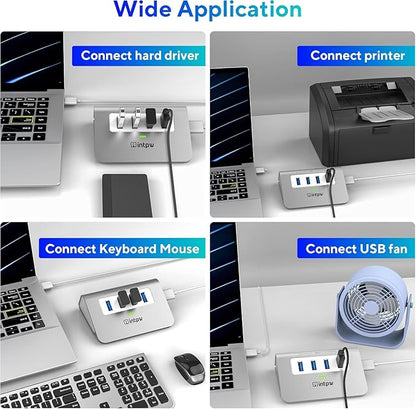 USB 3.0 Hub,Aluminum 4 Port USB Data Hub 3.0 Multi USB Port Expander Dongle USB Extension Multiport Adapter with 3.3ft Cable USB Splitter for Laptop, PC/Xbox/Flash Drive/Printer/Camera/Keyborad/Mouse