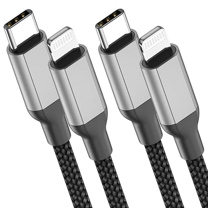 2ft USB C to Lightning Cable 2Pack,[Apple MFi Certified] Power Delivery USB C iPhone Charger Fast Charging, 2 foot Nylon Braided Type C to Lightning Cord for iPhone 14 13 12 11 Pro Max XR XS 8 SE iPad