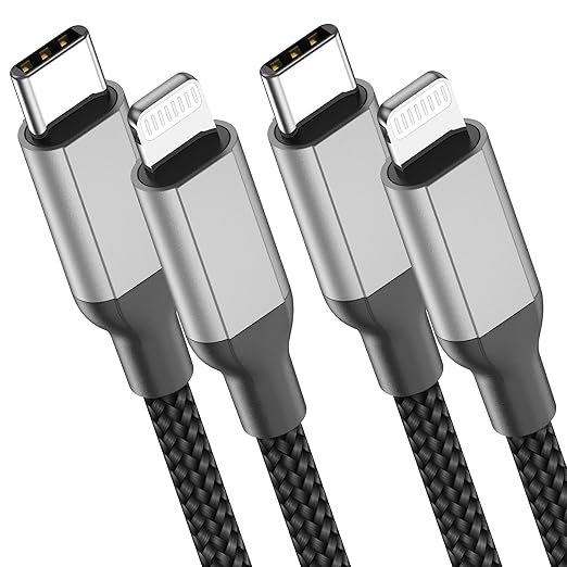 2ft USB C to Lightning Cable 2Pack,[Apple MFi Certified] Power Delivery USB C iPhone Charger Fast Charging, 2 foot Nylon Braided Type C to Lightning Cord for iPhone 14 13 12 11 Pro Max XR XS 8 SE iPad