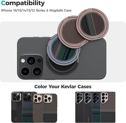 BENKS ArmorPop Magnetic Phone Grip & Stand for MagSafe, 360° Rotation Adjustable Phone Ring Holder for iPhone 17/16/15/14/13/12 Series, Durable Kevlar Design