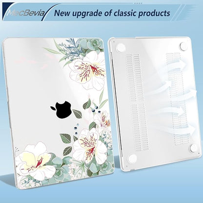 Compatible with MacBook Air 13.6 inch Case, M4 A3240/M3 A3113/M2 A2681 (Released 2025 to 2022), Hard Shell, Keyboard Cover, Screen Protector, Webcam Cover & Type-C Adapter, White Alstroemeria