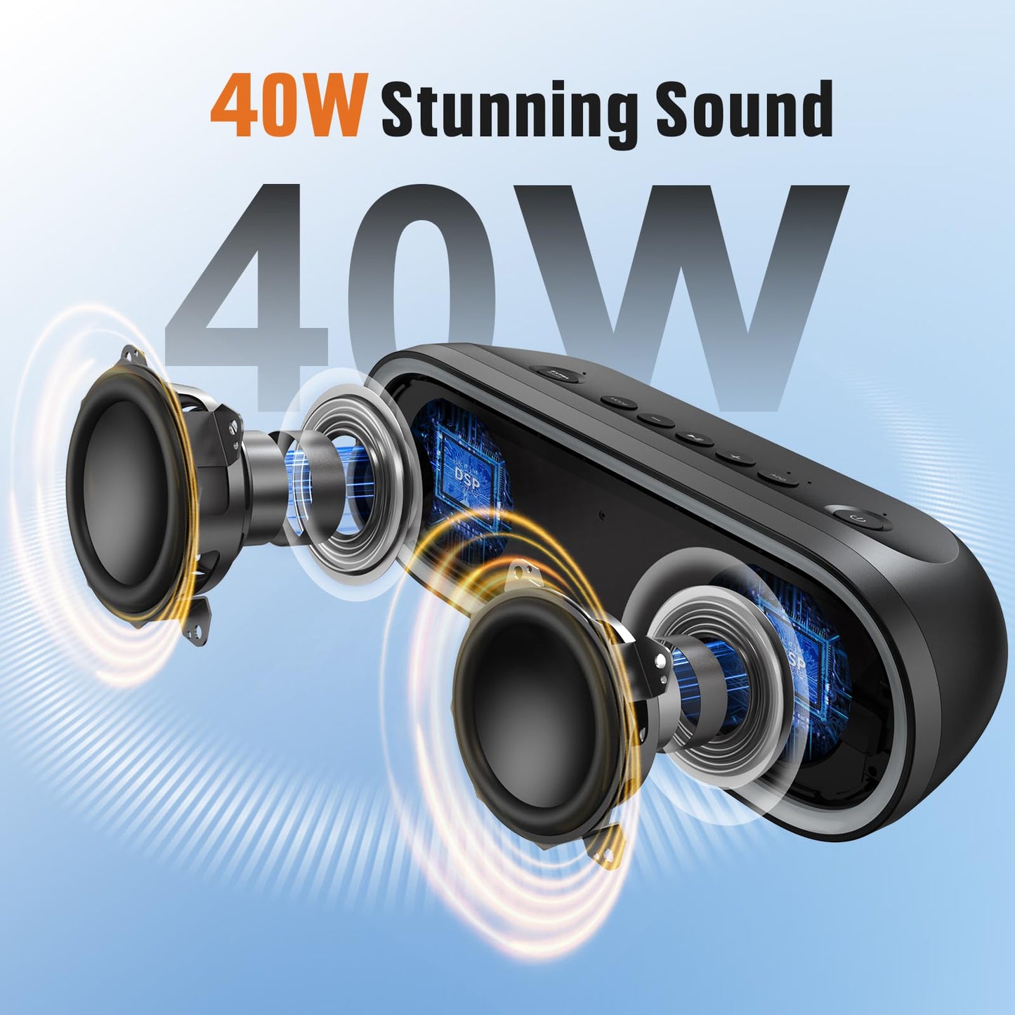 DOSS SoundBox Pro+ P300 Bluetooth Speaker, 40W Stereo Sound, Extra Bass,20H Playtime, Wireless Stereo Pairing, Beat-Driven Lights for Party, IPX6 Waterproof for Garden, Camping, Beach, Outdoor-Purple