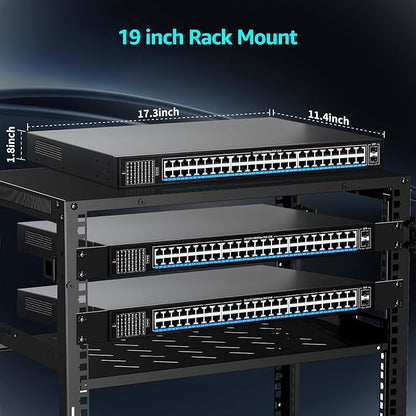 48 Port Gigabit PoE Switch Unmanaged with 48 Port IEEE802.3af/at PoE+@400W, 2 x 1G SFP, NICGIGA 50 Port Network Power Over Ethernet Switch, Desktop/Rackmount