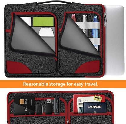 Hseok Laptop Case 15 15.6 16 inch Sleeve with Handle and Hidden Strap,Compatible with MacBook Pro 15.4 16, 360° Protective PC Briefcase with 4 Pockets for Laptop Accessory,Easy to Carrying,Red