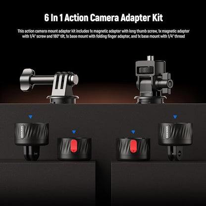 NEEWER GP-24 Action Camera Mount Accessories Kit for POV Shots, 4 in 1 ABS Magnetic Quick Release Mount with 1/4" Thread & Cleaning Cloth Compatible with GoPro DJI Osmo Action Insta360