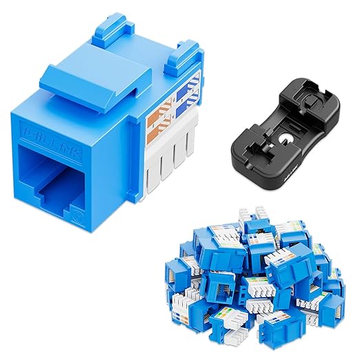 iwillink 10Gbps Cat6 Keystone Jack, RJ45 Keystone Jack 25-Pack and Keystone Punch-Down Stand, UTP Modular Ethernet Jack Insert 90-Degree, Punch Down Keystone Adapter, Blue