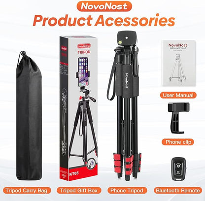 65" Phone Tripod Stand, Tripod for iPhone & Camera with Wireless Remote & Cellphone Holder for Video Recording/Selfies/Live Stream/Vlogging (Included Carry Bag)