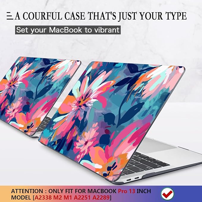 CISSOOK Compatible with MacBook Pro 13 inch Case 2025-2016 Release M2 M1 Chip A2338 A2251 A2289 with Touch Bar, Plastic Hard Shell Case &Keyboard Cover& Screen Protector, Muti-Color Painting