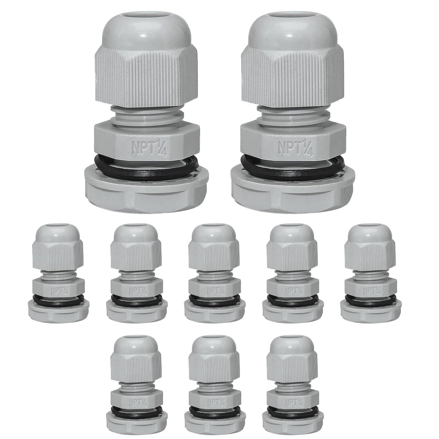 Bonsicoky 1/4" NPT Nylon Cable Glands, Grey, 10 Pcs