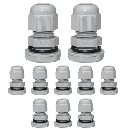 Bonsicoky 1/4" NPT Nylon Cable Glands, Grey, 10 Pcs
