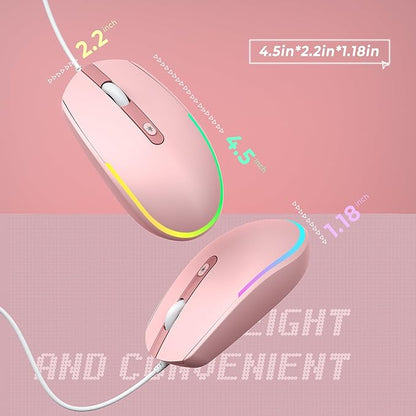 seenda Wired Mouse - USB Computer Mice Wired with RGB Backlit Optical LED Mouse with Attached USB Cord for Laptops Notebooks Chromebook - Pink
