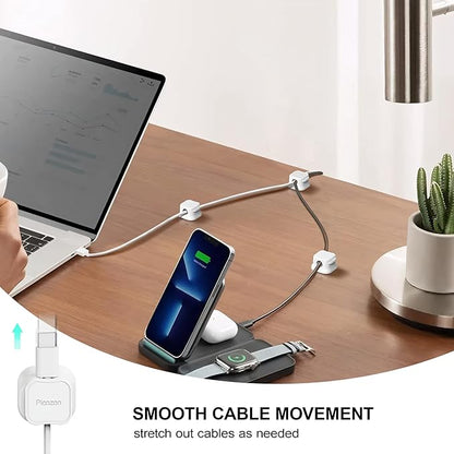 6 Pack Magnetic Cable Clip Organizer Cord Holder, Picozon Adhesive Cable Management, Wire Phone USB Charger Cable Holder, Keeper Organizer for Office Home Desktop Table - White