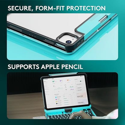 GUSGU for iPad Air 11 Inch (M3/M2,2025/2024) Transperant Case with Wireless Keyboard, 7 Color Backlight, Trackpad, 360°Rotating Stand for 10.9" iPad Air 5th/4th, 11" iPad Pro 4/3/2/1 Case, Cyberpunk