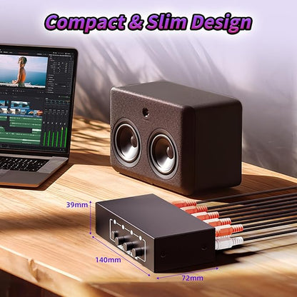3.5mm Aux + RCA L/R Audio Switch Box 4 in 1 Out Bidirectional, BolAAzuL Stereo Audio Switcher Selector 4X1 Passive a/b Analog Audio Selector No Power Need