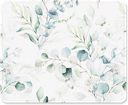 ITNRSIIET Mouse Pad with Stitched Edge Premium Textured Smooth Precise Operation Waterproof Washable Non-Slip Rubber Base Desktop Protection Mat, 10.2×8.3×0.12 inches, Leaves and Branches