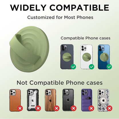Magnetic Phone Ring Grip Holder, Silicone Finger Loop Grip, Compatible with MasSafe, Back of Phone for iPhone Pro Max/Plus/16/15/15/14/13/12 Series, Tea Green