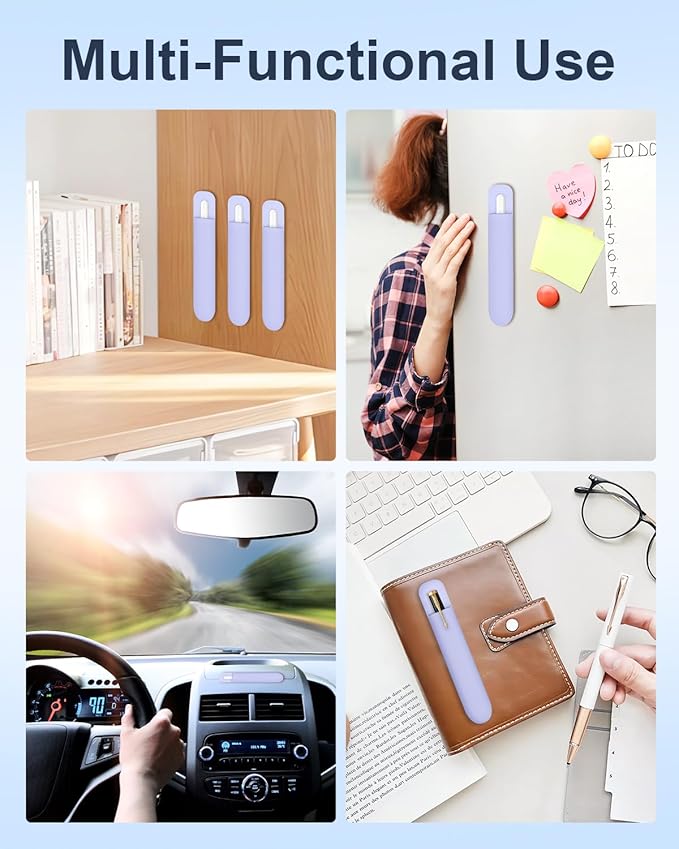 eZAKKA Silicone Pencil Holder For Most Pens,Pencils, 7.8 inch Self-Adhesive Stick To Notebooks,Diary, Desks,Tablet, Purple, 1 Pack