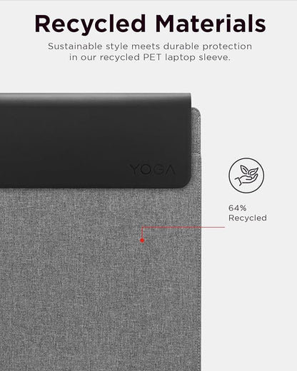 Lenovo Slim Laptop Sleeve 14 Inch Notebook/Tablet - Compatible with MacBook Air/Pro - Eco-Friendly Lightweight Case with Accessory Pocket & Magnetic Closure - Grey