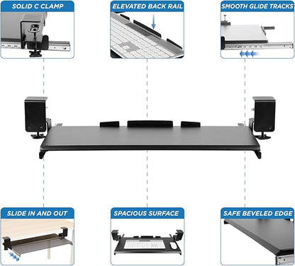 Mount-It! Clamp Keyboard Tray - Ergonomic Under Desk Pull Out Keyboard and Mouse Platform with No-Drill Easy Installation - Slides Under Desk Increase Space - 27 Inch Wide
