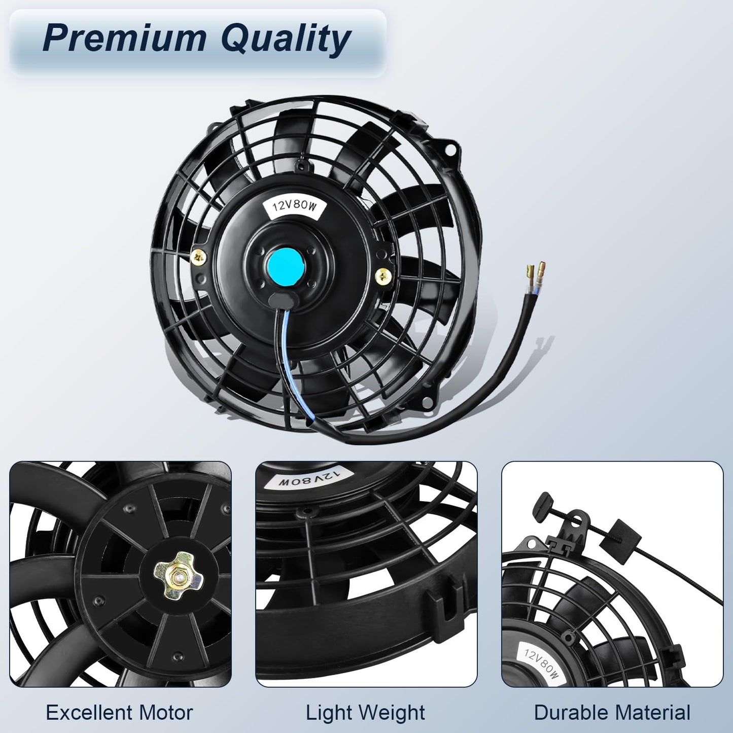 MuHize 2 Pack 7 Inch Slim Radiator Fan 12V 80W 800 CFM Cooling Fan w/Mount